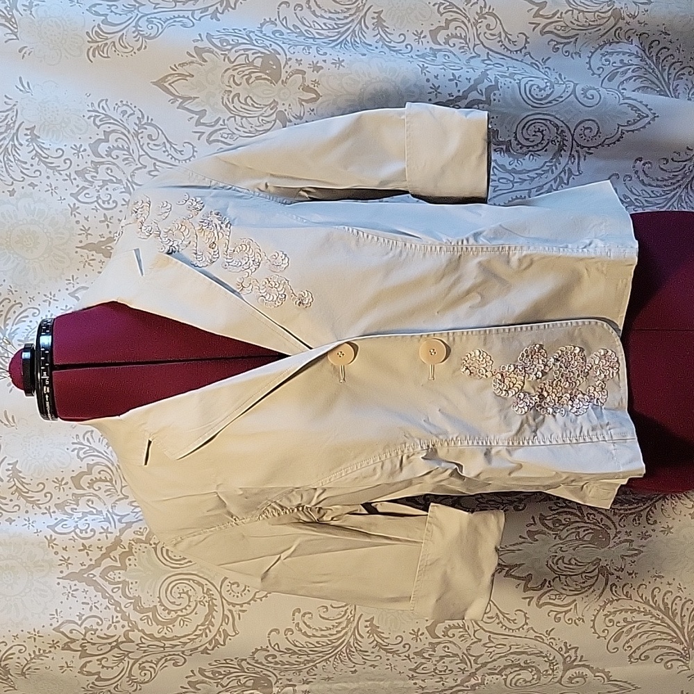Coldwater Creek P8 Tan 3/4 Sleeve Jacket Detailed